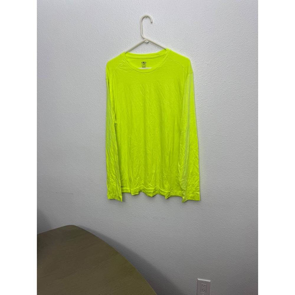 Athletic Works Mens XL Neon Yellow DriWorks Long Sleeve Performance Shirt Tee
